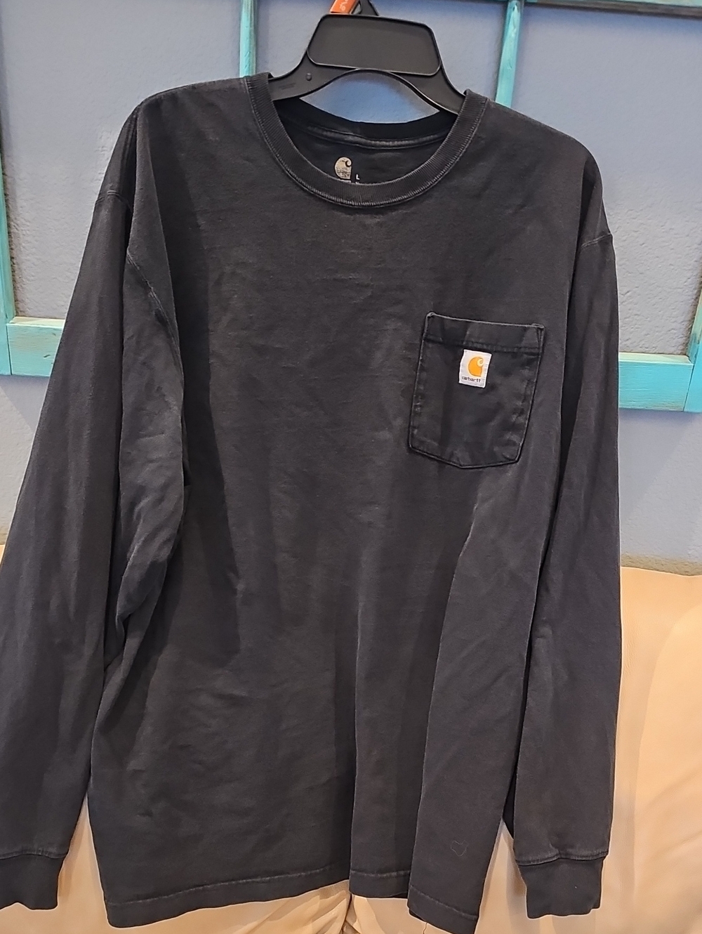 Carhartt Men's Black Long-Sleeve Pocket Tee with Logo Patch